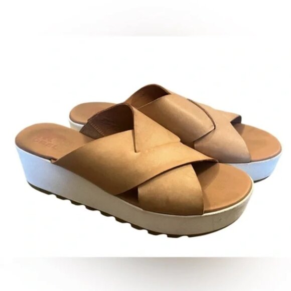 Sorel Platform Sandals Tan/White Leather Cameron Flatform Wedge Size 10.5 NWT - Picture 15 of 16